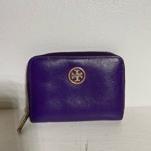 TORY BURCH Purple Saffiano Leather 3/4 Zip Wallet with key holder
